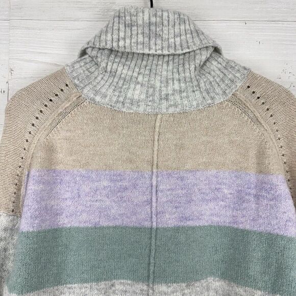 Gap Brushed Turtleneck Sweater Women L Striped Green Purple Relaxed Preppy Cozy - Picture 8 of 15